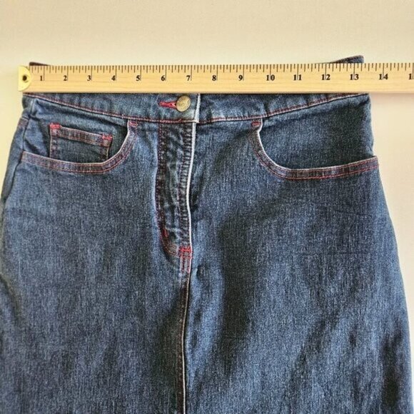 Esprit Denim Skirt Brand Size 3/4 / US XS Blue Midi Front Slit Zip Fly VTG Boho - Picture 9 of 12